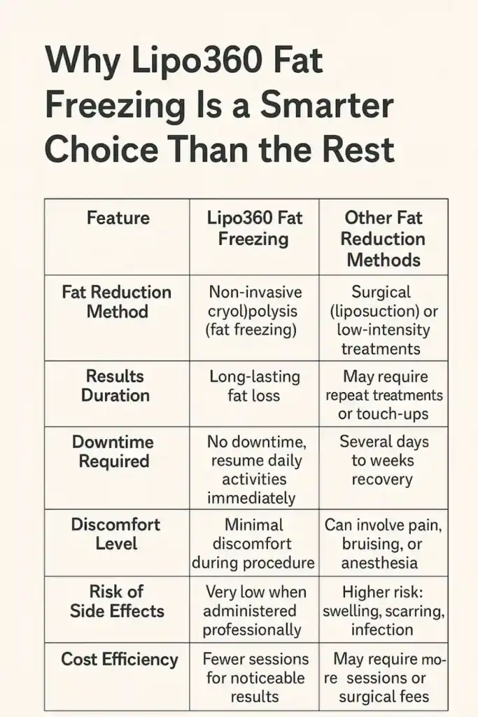 Is it possible to permanently freeze fat cells? 2 Table showing benefits of fat freezing to remove fat cells Billingshurst from Lipo 360